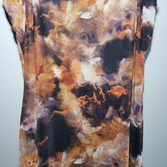 Angel print maxi dress stretchy mesh goth grunge streetwear alternative punk - Picture 4 of 11